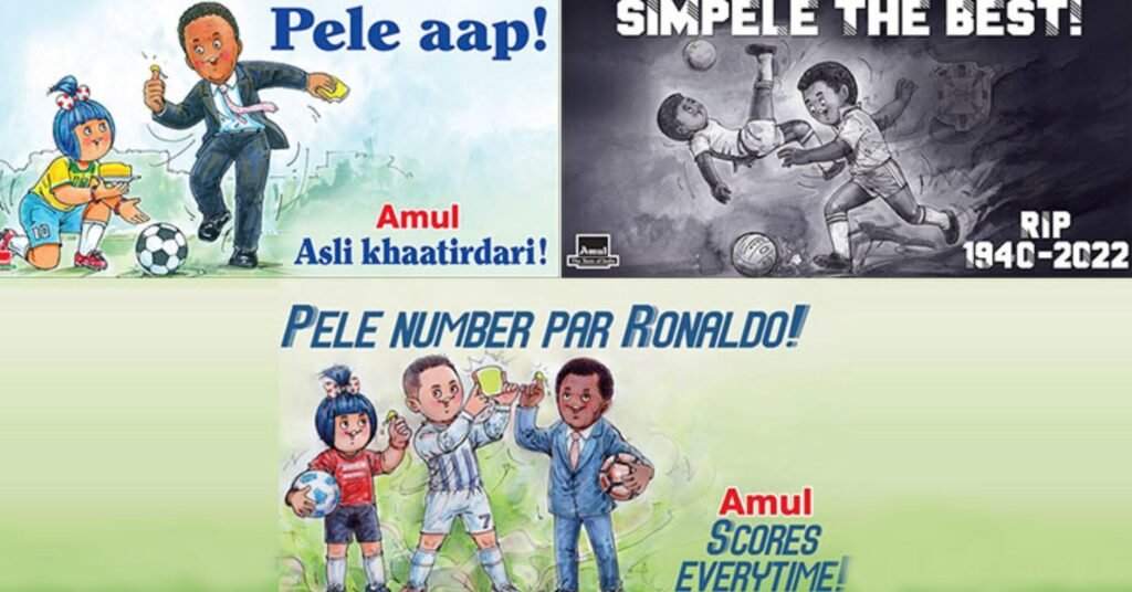 Pele honoured by Amul: 3 ads of the co-op with 'The King'.